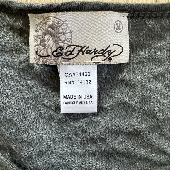 NWOT RARE Ed Hardy Grey Batwing Dove Hope/Faith Oversized Tee Cement Grey Med🕊️🌹 - Picture 4 of 13